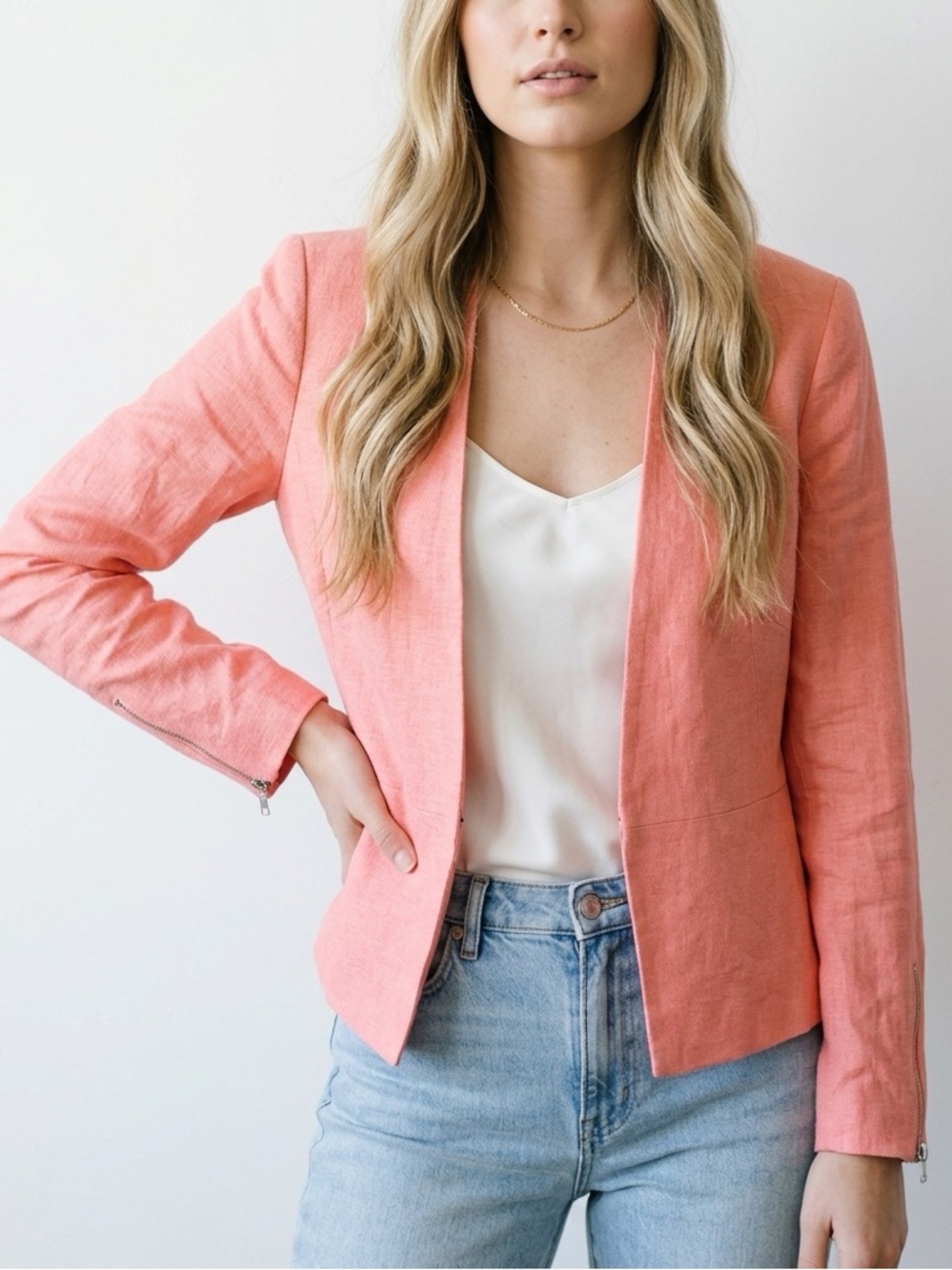 Banana Republic Linen coastal oldmoney preppy lightweight Open Front Blazer